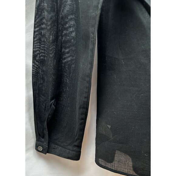 Theory Blouse Womens P Petite Blk 100% Cotton Pintuck Sheer Top Minimalist Luxe - Picture 9 of 9